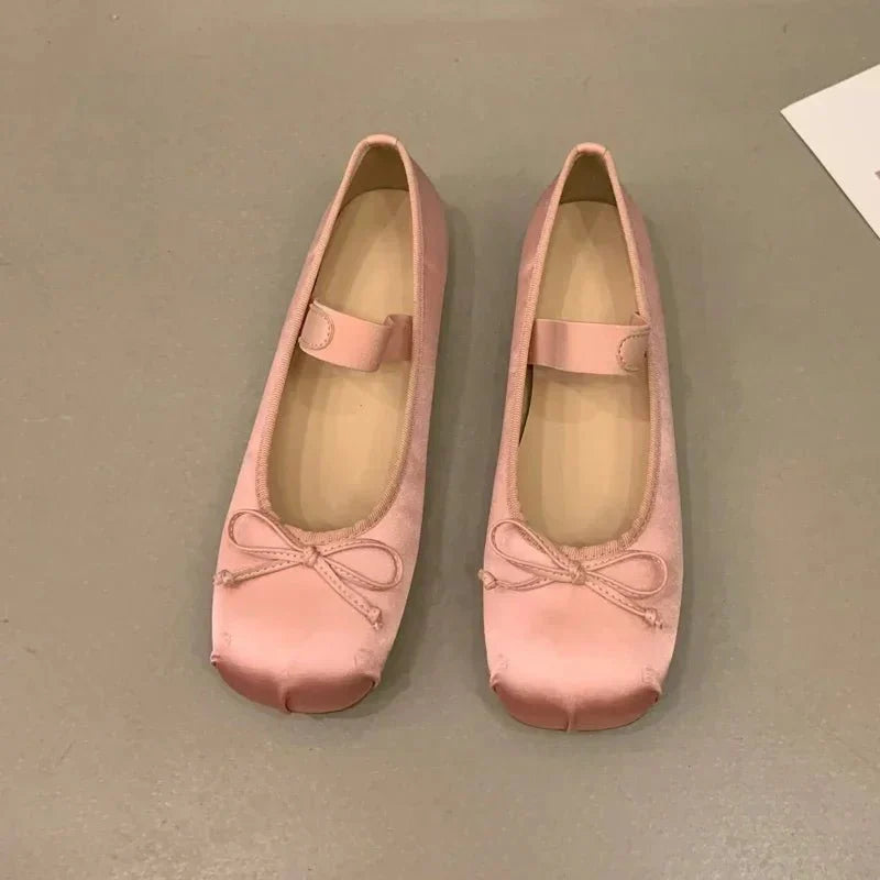 SOERA Pamela Bowtie Satin Ballet Flats - Shoes - 1005006308783003-;Tr1772045931427647465 Pink 35
