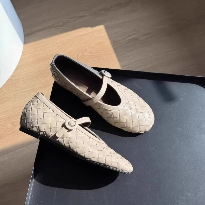 SOERA Lisbeth Woven Leather Flat Shoes - Shoes - 1005010392961053-;kS1770303445602555608 Beige 37