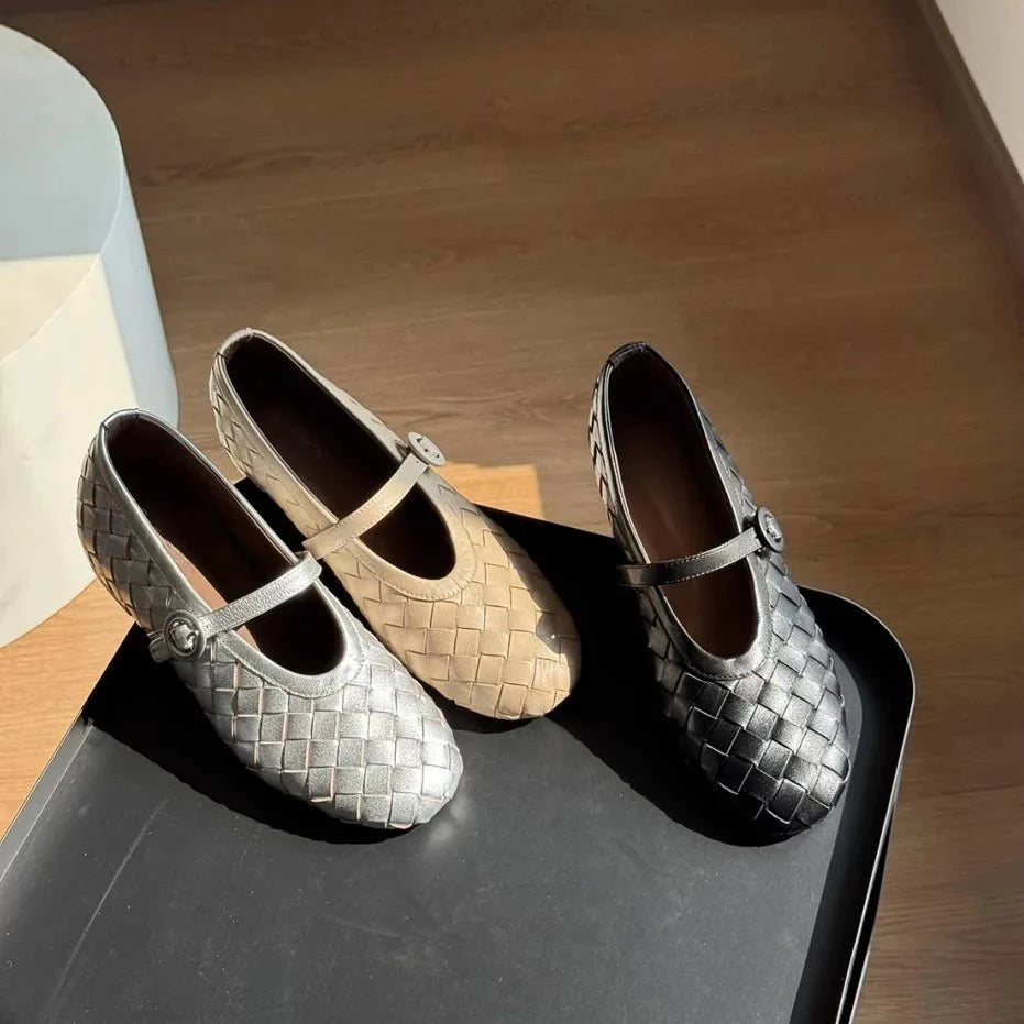 SOERA Lisbeth Woven Leather Flat Shoes - Shoes - 1005010392961053-;wH1770303445603735568 Beige 35
