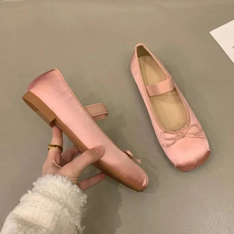 SOERA Pamela Bowtie Satin Ballet Flats - Shoes - 1005006308783003-;Tr1772045931427647465 Pink 35